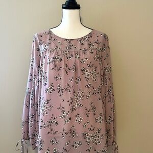 LOFT Mauve Floral Blouse long sleeve size large euc